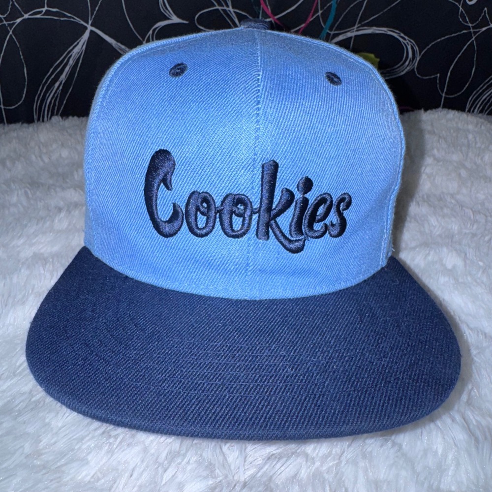 Cookies Snapback Hat Mens OSFM Blue Excellent Two Tone Flat Brim Script Logo